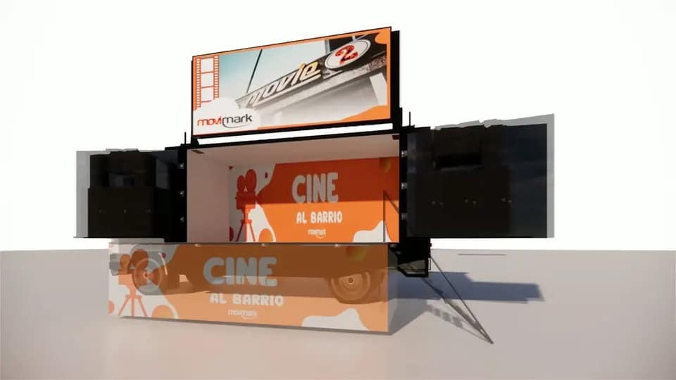 Unidad de Cine al barrio de Movimark con pantalla y sonido