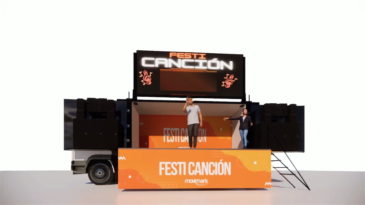 Tarima de Festicanción de Movimark con pantalla y concursantes